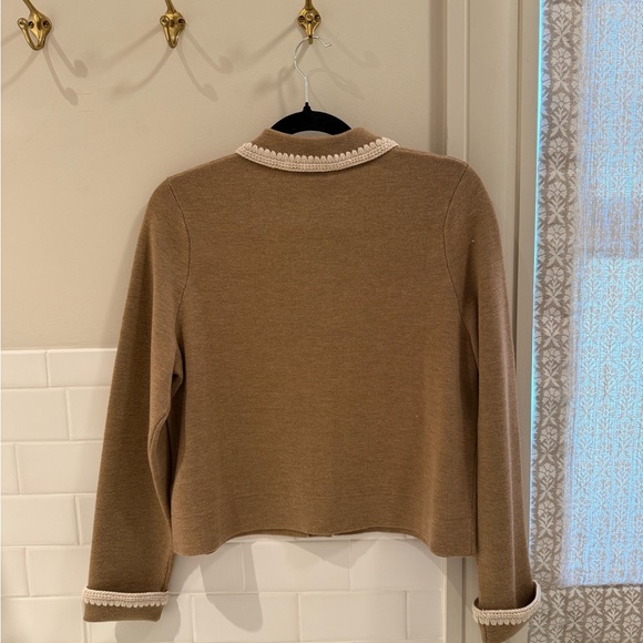 Sezane. Betty Cardigan. Camel with cream crochet detail. Small. - Picture 2 of 3